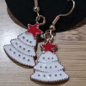 Festive Christmas Tree Earrings with Red Star